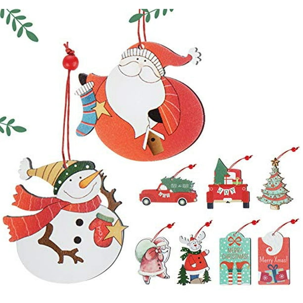 Christmas Wooden Ornament 9Pcs Coloured Tree Hanging Decoration Wood Crafts Santa Claus Ornaments Gift Tags Decor Christmas Wooden Ornament 9Pcs Coloured Tree Hanging Decoration Wood Crafts Santa Claus Ornaments Gift Tags Decor
